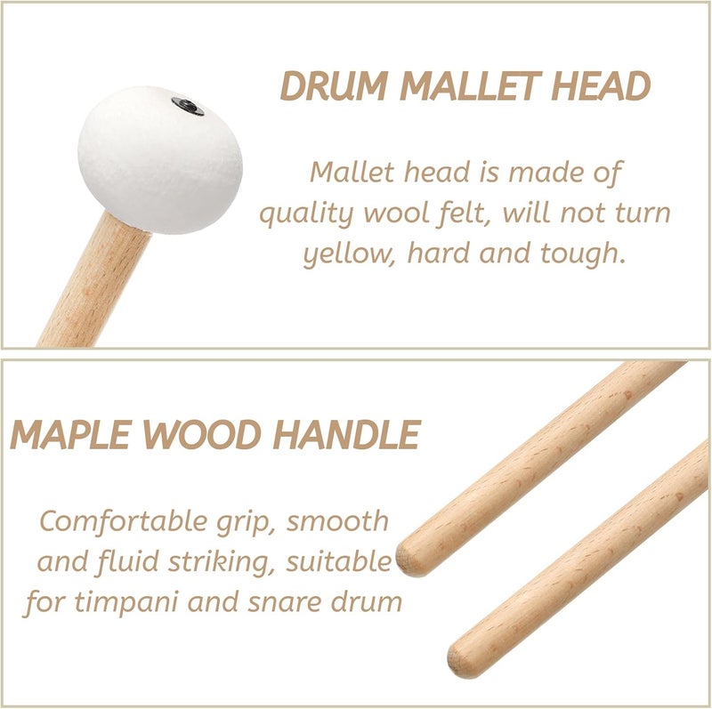 Youeon 1 Pair Timpani Mallets, 15 Inch Soft Felt Drum Sticks with Maple Handle, Percussion Mallet for Concert Band, Orchestra, Live Performance, Marching and Practice - Image 3